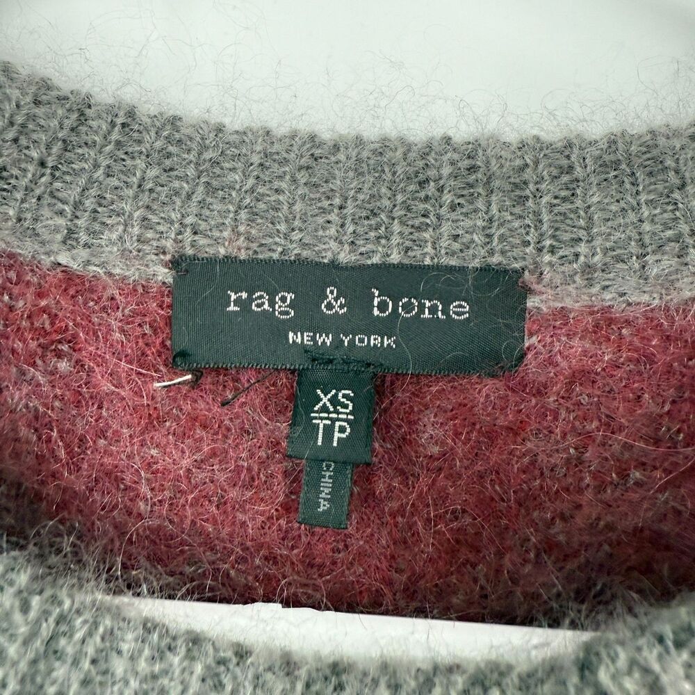 Rag & Bone Leopard Print Red Grey Crewneck Mohair Angora Silk Sweater Cozy XS - Picture 5 of 12